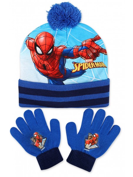 Chlapčenská čiapka a prstové rukavice Spiderman - modrá