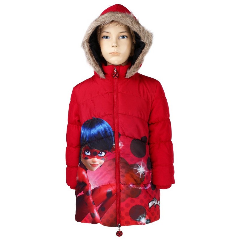 Prešívaný dievčenský zimný kabát Kúzelná lienka - Ladybug