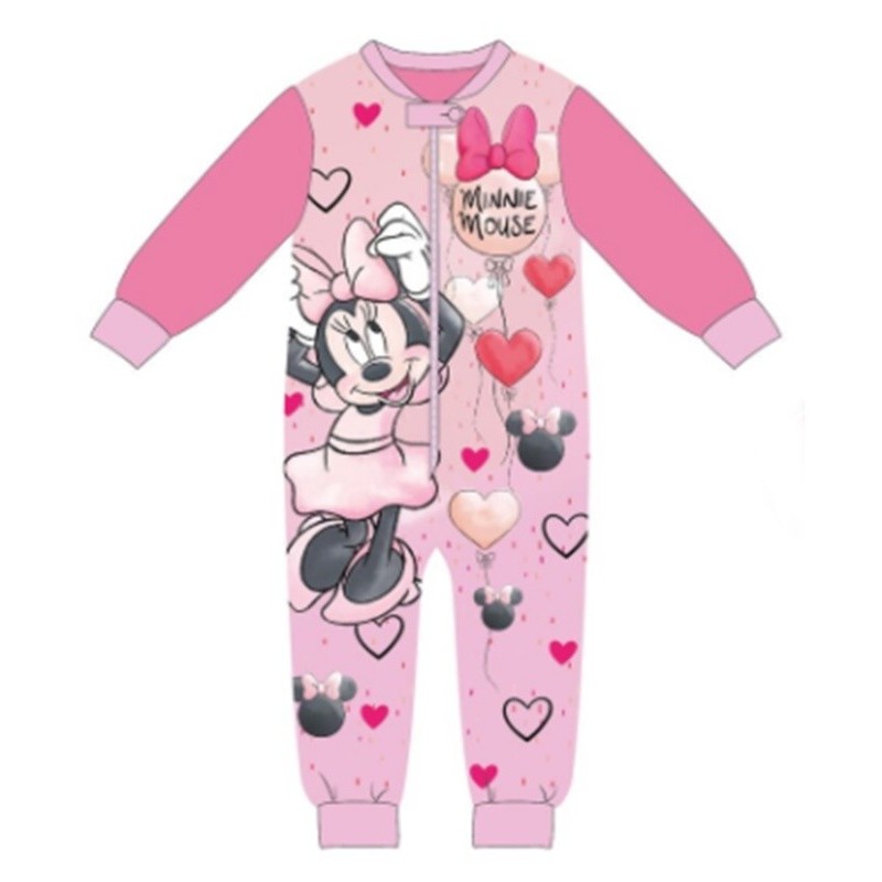 Dívčí zimní pyžamo overal Minnie Mouse - tm. růžové