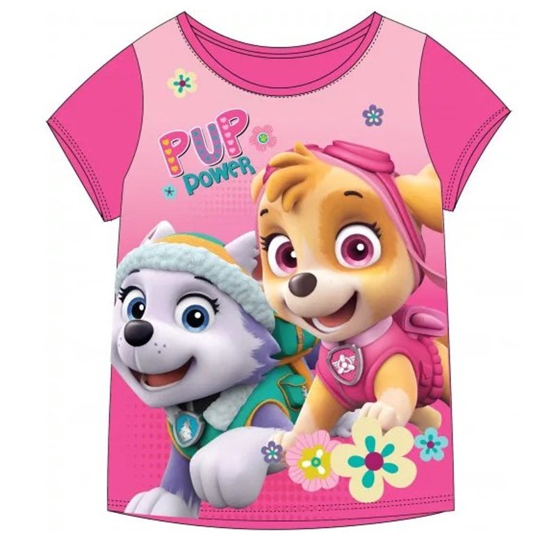 Dievčenské bavlnené tričko Tlapková patrola Skye a Everest - tm. ružové