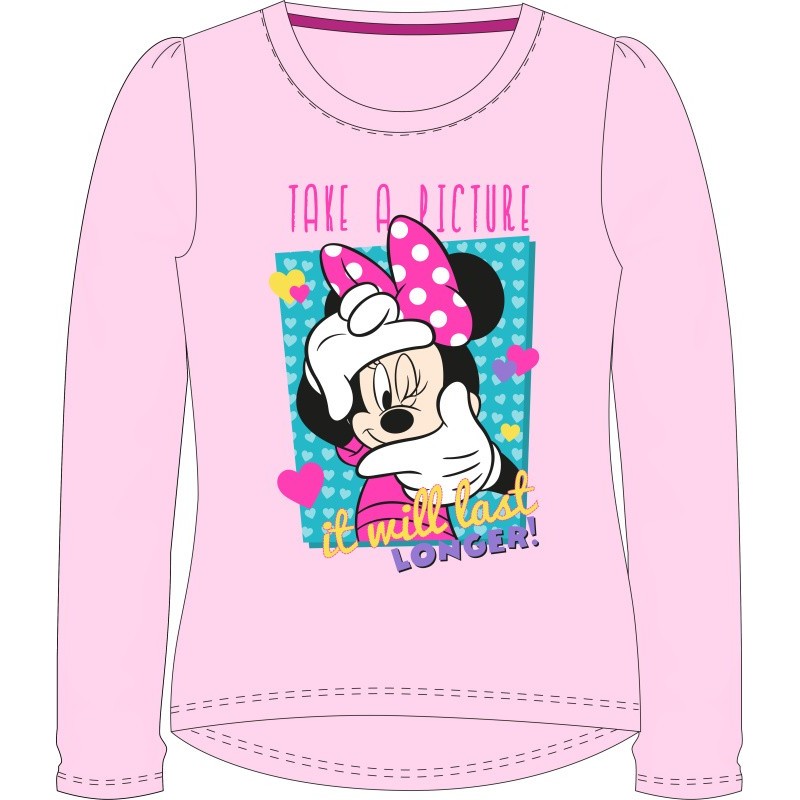 Dievčenské tričko s dlhým rukávom Minnie mouse - ružové