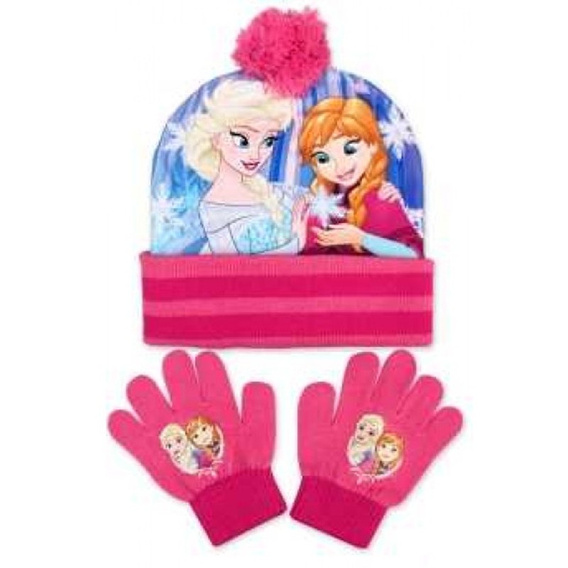 Dievčenské čiapky a prstové rukavice Ľadové kráľovstvo - Frozen - ružová