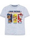 Krásne detské tričko s motívom Tlapková patrola - PAW PATROL. Je vyrobené z príjemného materiálu. Tričko má šedú farbu, okrúhly výstrih, krátke rukávy a prednú stranu zdobí obrázok Chase, Marschalla a Rubla.