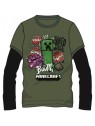 Chlapčenské bavlnené tričko s dlhým rukávom Minecraft - khaki