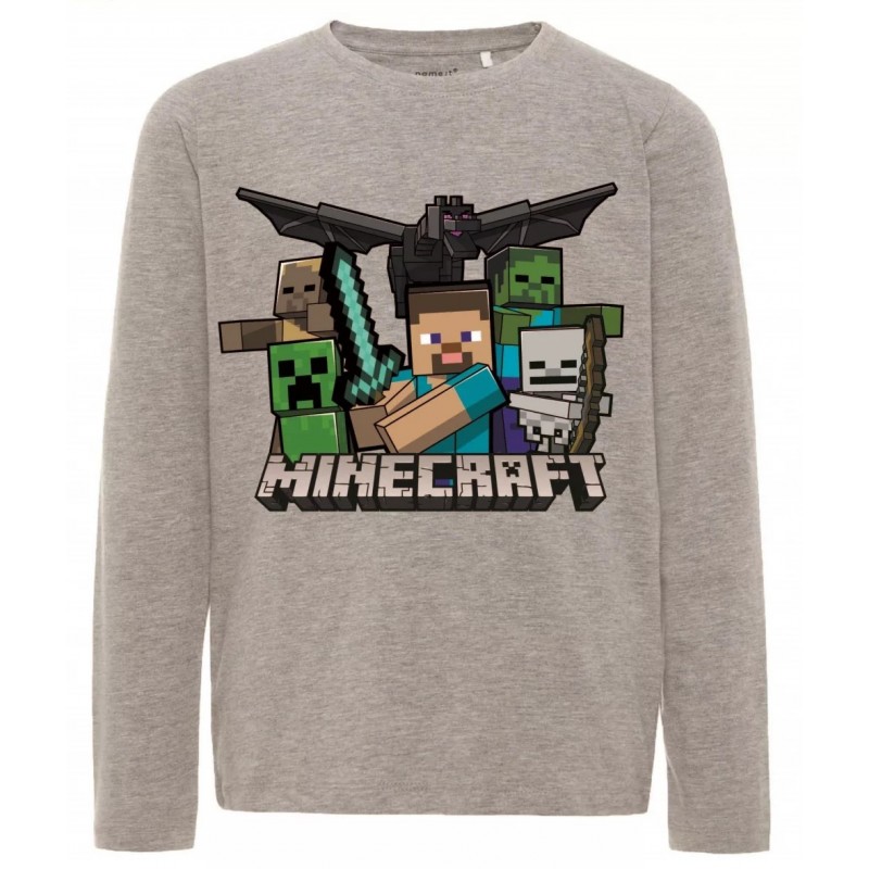 Chlapčenské tričko s dlhým rukávom Minecraft - šedé
