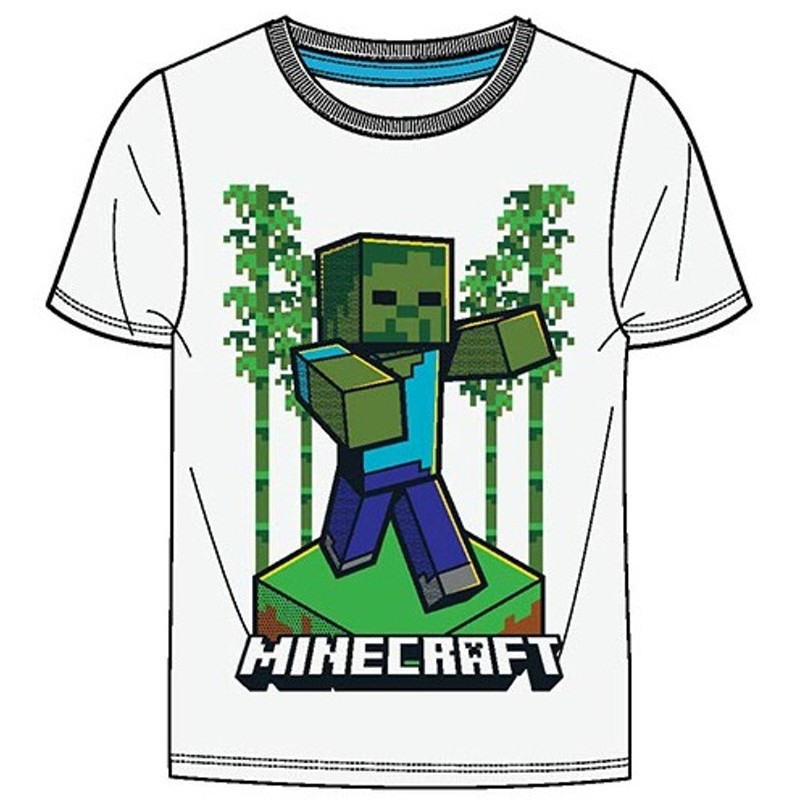 Chlapčenské bavlnené tričko s krátkym rukávom Minecraft - Zombie - biele