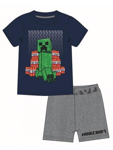 Chlapčenské letné pyžamo Minecraft TNT - tm. modré