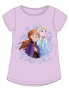 Krásne dievčenské tričko s motívom Ľadové kráľovstvo - Frozen je vyrobené zo 100% bavlny. Tričko vo fialovom prevedení zdobí obrázok princezien Elsy a Anny, okolo tohto obrázku je populárna trblietavá potlač v podobe vločiek a listov.