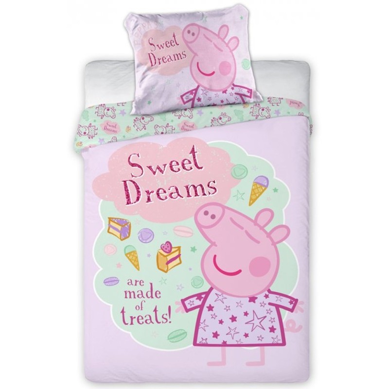 Bavlnené posteľné obliečky do detskej postieľky Prasiatko Pepina - sladké snívanie
