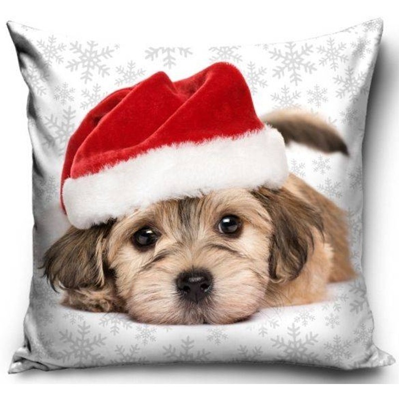 Dekoračná vianočná obliečka na vankúš - roztomilé šteňa