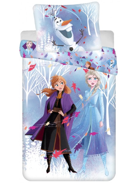 Dievčenské bavlnené posteľné obliečky Ľadové kráľovstvo - Frozen II. - Elsa, Anna, Olaf