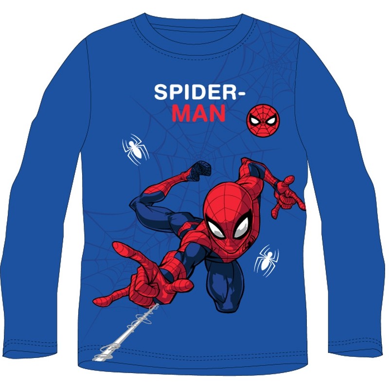 Chlapčenské bavlnené tričko s dlhým rukávom Spiderman - modré