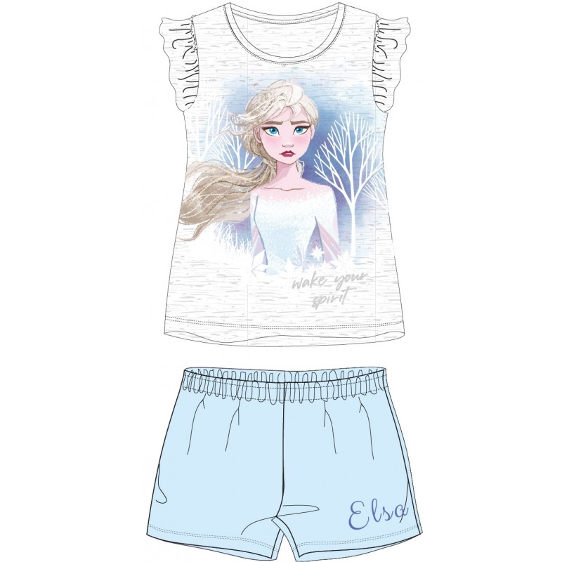 Letné dievčenské pyžamo s krátkym rukávom Ľadové kráľovstvo Elsa - šedé