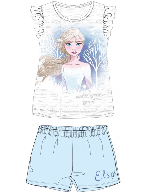 Letné dievčenské pyžamo s krátkym rukávom Ľadové kráľovstvo Elsa - šedé