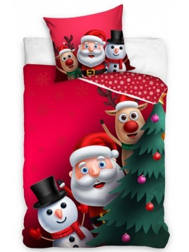 Bavlnené Vianočné obliečky - Santa, snehuliak a sob