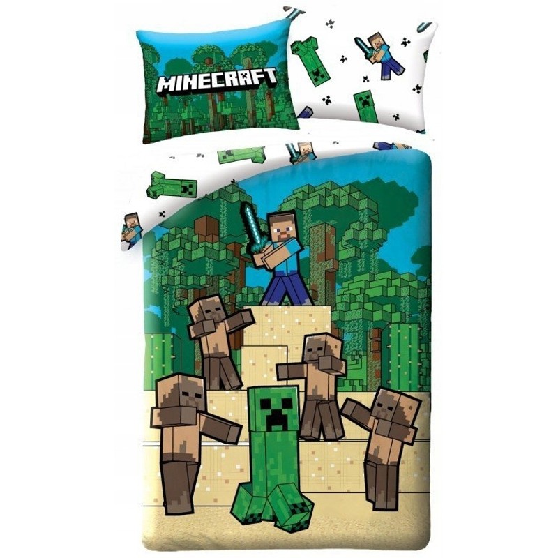 Bavlnené posteľné obliečky Minecraft - Creeper a Steve