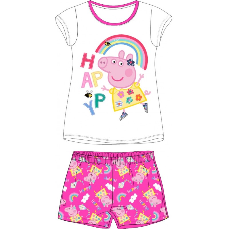 Letné dievčenské pyžamo prasiatko Pepa - biele