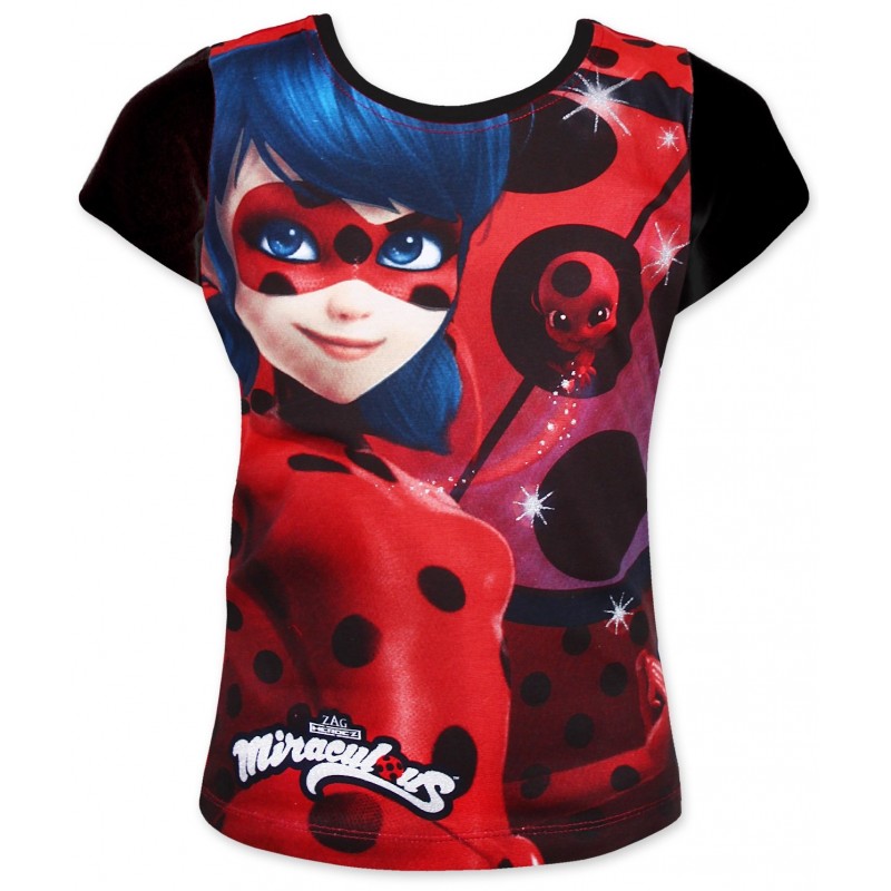 Dievčenské tričko s krátkym rukávom Čarovná lienka (Ladybug) - čierné